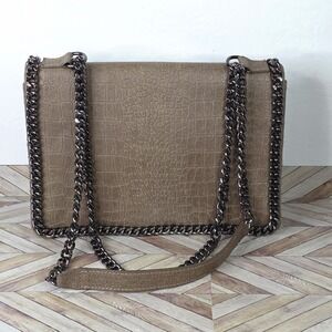 Gave Lux Croc Embossed Genuine Leather Shoulder Crossbody Beige Italy Made